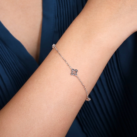 Sterling Silver Gabriel Adjustable 6.5-7inch Clover Station Bracelet w/White Sapphire=.18ct #TB4356SVJWS (S2294645)