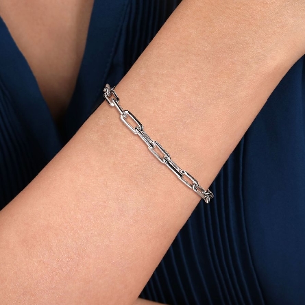 Sterling Silver Mens Gabriel 8.5inch Oblong Oval Links Chain Bracelet #TBM2036-85SVJJJ (S1812045)