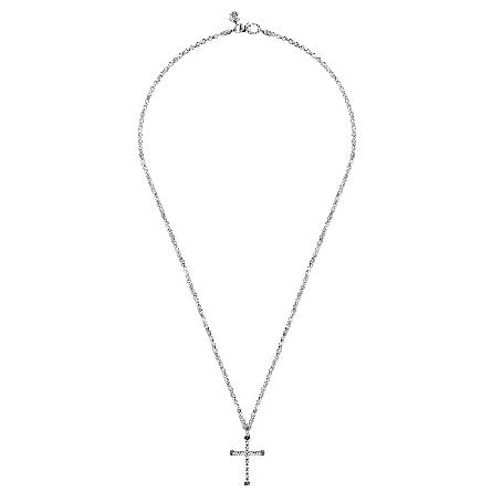 Sterling Silver Gabriel 22inch Twisted Rope Cross Pendant Necklace w/Black Spinel=.19ctw #NKM2102-22SVJBS (S2340142)