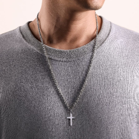 Sterling Silver Gabriel 18.4x6.2mm Beveled Edge Cross Pendant (Chain not included) #PCM6534SVJJJ (S2331457)