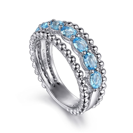 Sterling Silver Gabriel Bujukan Bead 3Row Band w/Swiss Blue Topaz=1.47ctw Size 6.5 #LR52331SVJBT (S2307217)