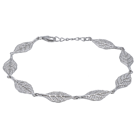 Sterling Silver 7-7.5inch CZ Maile Leaves Bracelet Alamea #261-14-01