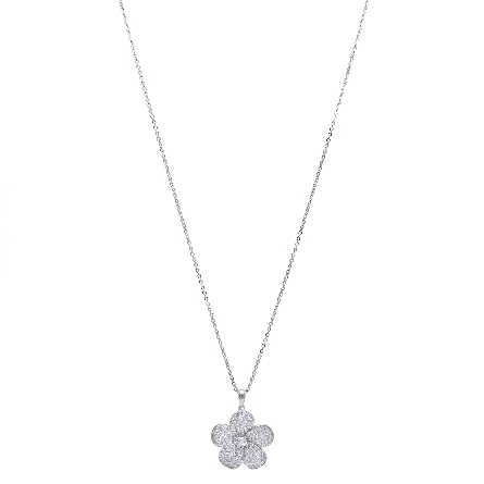 Sterling Silver Pave CZ Plumeria Flower Pendant on 18-19inch Adjustable Cable Chain Alamea #506-11-01
