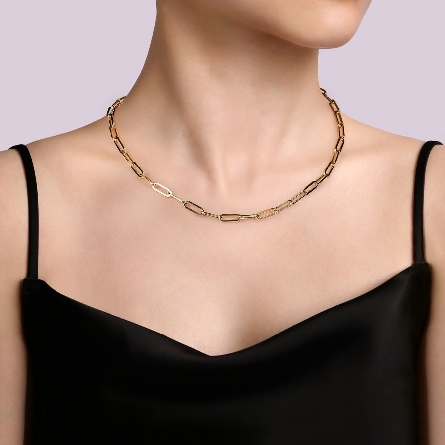 14K Yellow Gold 17inch Hollow Paperclip Necklace #NK6820H-17Y4JJJ (S2272711)