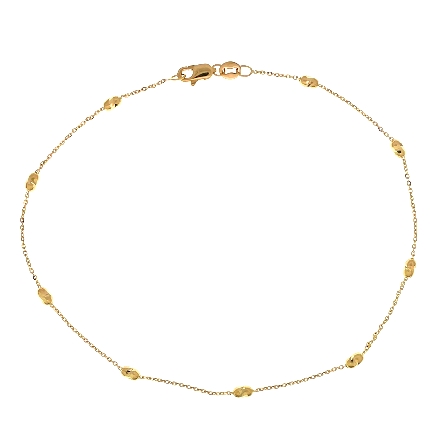 14K Yellow Gold 9inch Diamond Cut Oval Bead Chain Anklet #CBOV25-09