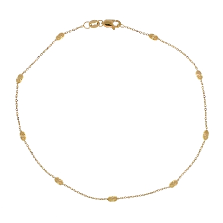 14K Yellow Gold 9inch Diamond Cut Oval Bead Chain Anklet #CBOV25-09