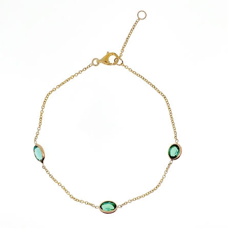 14K Yellow Gold Adjustable 6.5-7inch Oval By the Yard Bracelet w/3Oval Tourmaline=1.51ctw