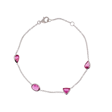 14K White Gold Adjustable 6.5-7inch By the Yard Bracelet w/4 Fancy Shape Pink Tourmaline=2.49ctw