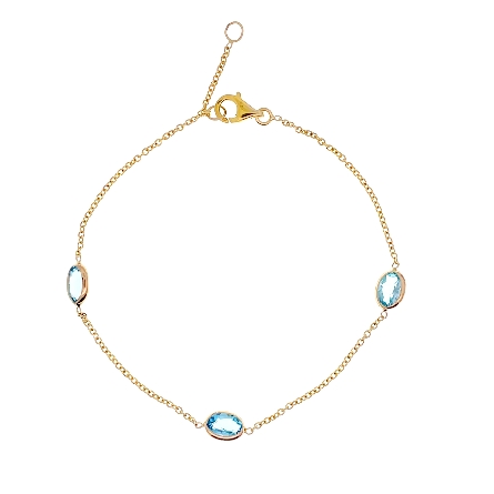 14K Yellow Gold Adjustable 6.5-7inch East to West Oval By the Yard Bracelet w/3Blue Topaz=1.51ctw (6x4)