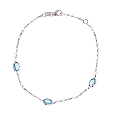 14K White Gold Adjustable 6.5-7inch East to West Oval By the Yard Bracelet w/3Blue Topaz=1.60ctw (6x4)