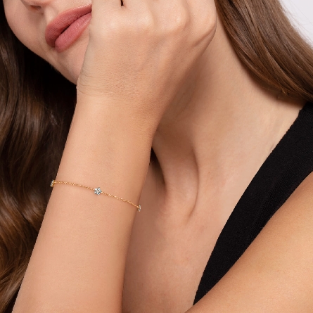 14K Yellow Gold Gabriel Adjustable 6.5-7inch Floral Station Bracelet w/Blue Topaz=.28ctw and Diams=.02ctw SI2 H-I #TB5313Y45BT (S2285788)