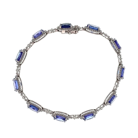 18K White Gold 7inch Oval Halo Bracelet w/11Tanzanites=13.42ctw and 308Diams=2.00ctw SI G-H #B31-141115