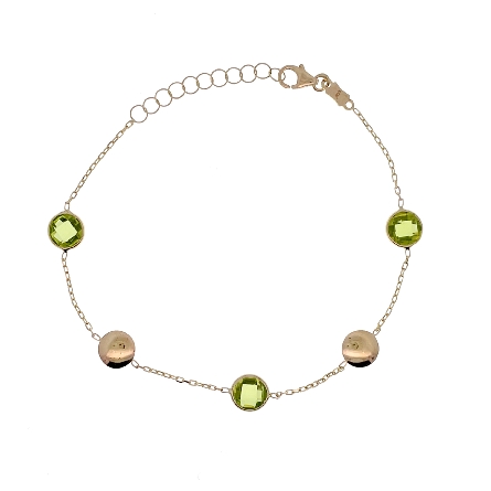14K Yellow Gold Adjustable 6.5-7.25inch Peridot Pebble Station Bracelet #C20350-0725