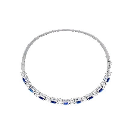 14K White Gold Alternating Bangle Bracelet w/Sapphires=5.17ctw and Diams=1.22ctw SI H-I #B-7998-E (N3176)