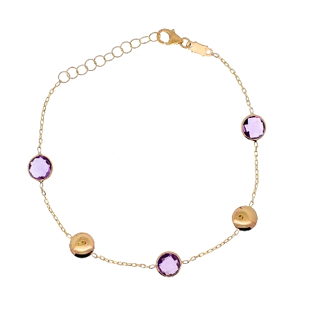 14K Yellow Gold Adjustable 6.5-7.25inch Amethyst Pebble Station Bracelet #C20348-0725