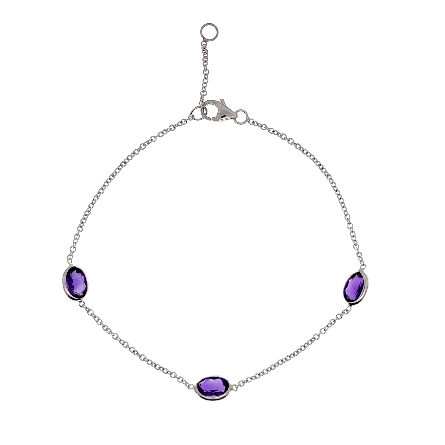 14K White Gold Adjustable 6.5-7inch By the Yard Bracelet w/3 Oval Amethyst=1.35ctw (6x4)