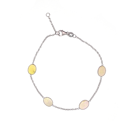 14K White Gold Adjustable 6.5-7inch Oval By the Yard Bracelet w/4Oval Opals=1.69ctw