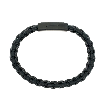 Stainless Steel Chisel  Brushed Black IP-Plated Black Leather 8.5inch Bracelet #SRB2245-8.5