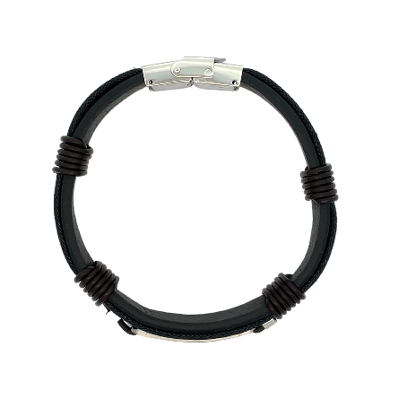 Stainless Steel Chisel  Polished Black and Brown Leather 8.25inch ID Bracelet #SRB2385-8.25