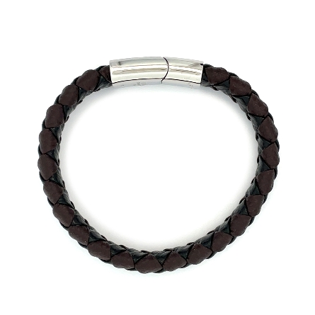 Chisel Stainless Steel Polished Black and Brown Textured Leather 8inch Bracelet #SRB2414-8