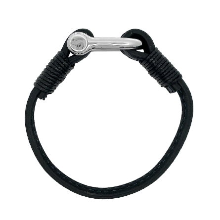 Stainless Steel Chisel Polished Buckle Black and Blue Leather 8.25inch Bracelet #SRB469-8.25