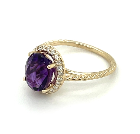 14K Yellow Gold Oval Rope Twist Halo Ring w/Amethyst=3.15ct and 24Diams=.23ctw SI H-I Size 7 #72014