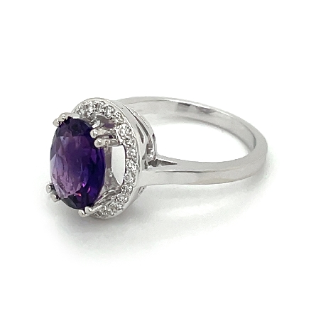 14K White Gold Oval Plain Shank Halo Ring w/Amethyst=2.07ct and 26Diams=.22ctw SI H-I Size 7 #71491