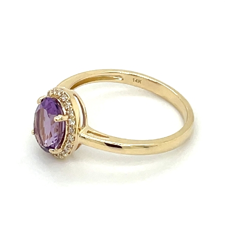 14K Yellow Gold Oval Halo Ring w/Amethyst=1.20ct and 22Diams=.09ctw Size 6.5 #16630AM