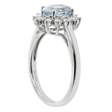 18K White Gold Oval Halo Ring w/Aquamarine=1.12ct and 12Diams=.42ctw SI H-I Size 7 #R-0061486-1