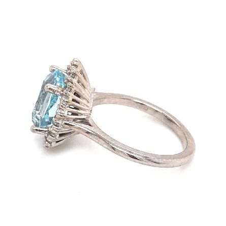 14K White Gold Oval Halo Ring w/11x9mm Aquamarine=3.45ct and 18Diams=.50ctw SI H-I Size 6.75 #71606