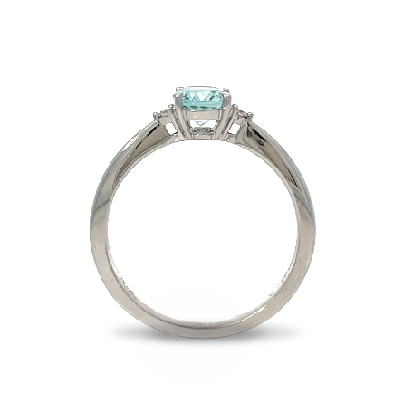 18K White Gold 3Stone Ring w/1 Aquamarine=.73ct and 2 Diams=.03ctw SI H-I Size6.5 #R31-152678