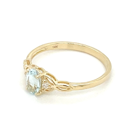 14K Yellow Gold Oval Shaped Fashion Ring w/Aquamarine=.48ct and 2Diams=.03ctw SI H-I Size 6.5 #16286AQ
