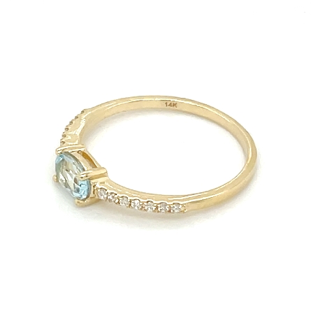 14K Yellow Gold Oval East-West Fashion Ring w/Aquamarine=.48ct and 14Diams=.07ctw SI H-I Size 6.5 #16473AQ