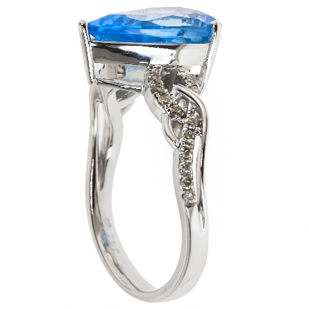 14K White Gold Fashion Ring w/Pear-Shaped Blue Topaz=3.36ct and Diams=.16ctw #R167740-BT