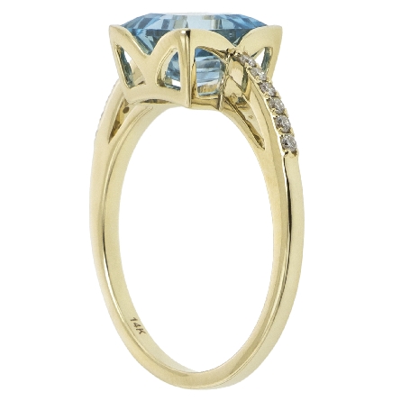 14K Yellow Gold Square Fashion Ring w/Blue Topaz=2.18ct and 12Diams=.09ctw VS H Size 6.5 #15914BT