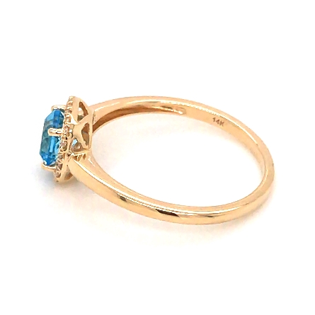 14K Yellow Gold Cushion Halo Ring w/Blue Topaz=.60ct and 20Diams=.08ctw Size 6.5 #16563BT