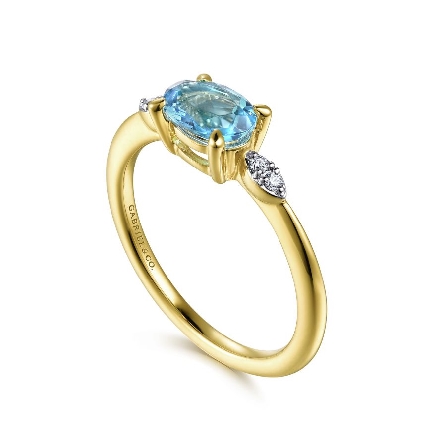 14K Yellow Gold East-West Ring w/Swiss Blue Topaz=1.16ct and Diams=.03ctw SI2 H-I Size 6.5 #LR52245Y45BT (S1411688)