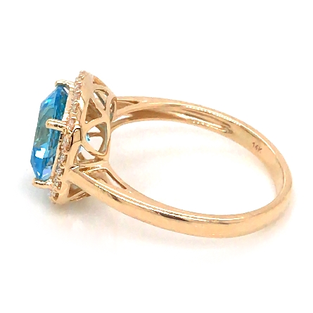 14K Yellow Gold Cushion Halo Fashion Ring w/Blue Topaz=2.80ct and 24Diams=.21ctw SI H-I Size 6.5 #16567BT
