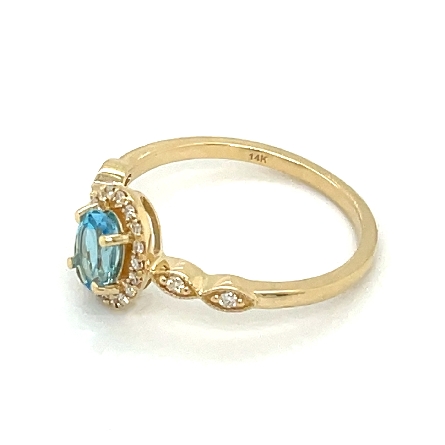 14K Yellow Gold Oval Shaped Halo Fashion Ring w/Blue Topaz=.60ct and 22Diams=.12ctw Size 6.5 #16686BT