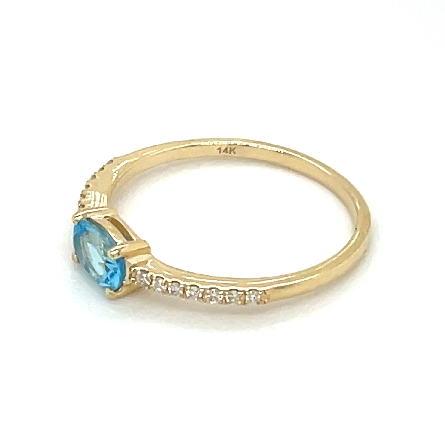 14K Yellow Gold Oval East-West Fashion Ring w/Blue Topaz=.60ct and 14Diams=.07ctw Size 6.5 #16473BT