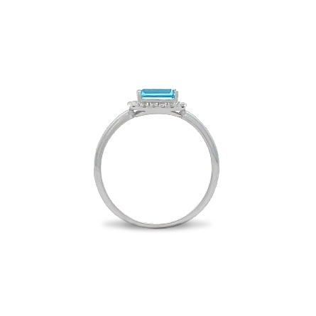 14K White Gold Emerald Shape East-West Halo Fashion Ring w/Blue Topaz=1.00ct and 18Diams=.12ctw Size 6.5 #16621BT