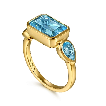 14K Yellow Gold Gabriel Bezel Emerald Cut and Pear Shaped Ring w/Swiss Blue Topaz=5.19ctw Size6.5 #LR52838Y4JBT (S2222777)
