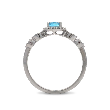 14K White Gold Oval Shaped Halo Fashion Ring w/Blue Topaz=.60ct and 22Diams=.12ctw SI H-I Size 6.5 #16686BT