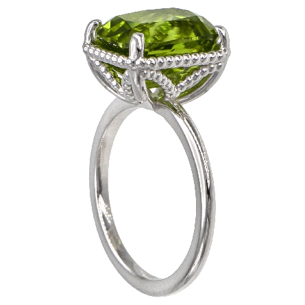 14K White Gold Rope Halo Ring w/11x9mm Peridot=6.57ct Size 6.5 #71856
