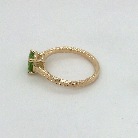 14K Yellow Gold Braided Shank Rope Halo Ring w/7mm Peridot=1.15ct Size 7 #71746