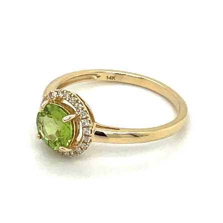 14K Yellow Gold Round Halo Ring w/Peridot=.85ct and 22Diams=.09tw Size 6.5 #16353PD