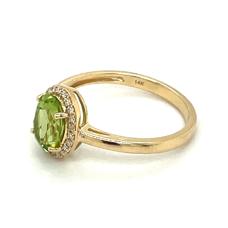 14K Yellow Gold Oval Halo Ring w/Peridot=1.33ct and 22Diams=.09tw Size 6.5 #16630PD