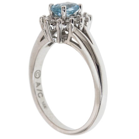 14K White Gold Oval Halo Ring w/6x4mm Oval Blue Zircon=.75ct and 12Diams=.27ctw SI H-I Size 7 #27852L