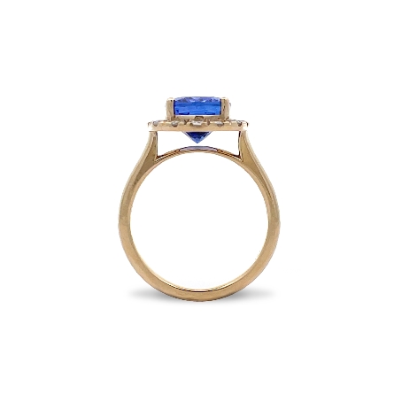 14K Yellow Gold 4Prong Halo Ring Size6.5 w/Elongated Cushion Tanzanite=4.50ctw and 18Diams=.63ctw SI H-I #Q-80248