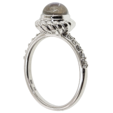 14K White Gold Twist Halo Fashion Ring w/Moonstone=1.58ct and 10Diams=.15ctw SI H-I Size 7 #23201L
